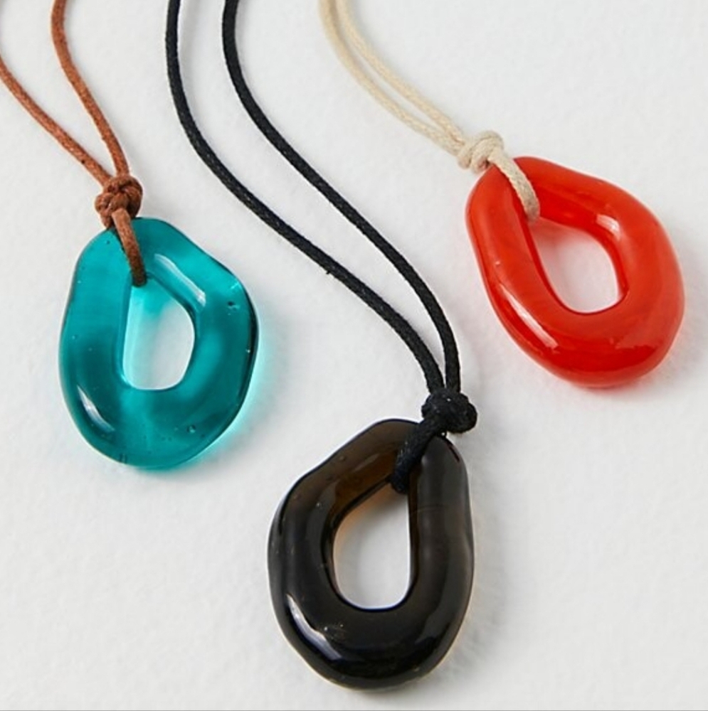Free People Summertime Cord Choker With Red-Coral Colored Pendant